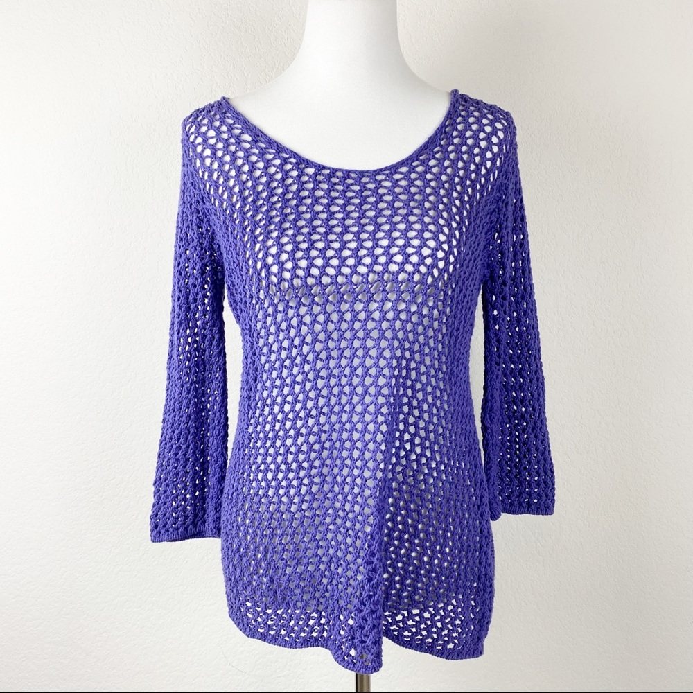 Wooden Ships Purple Open-Knit Sweater